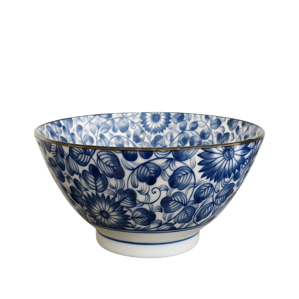 Bowl Hondo de Porcelana – Flores Azuladas
