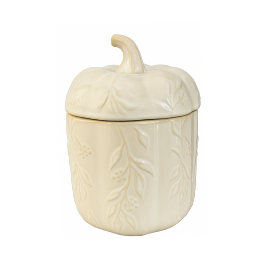 Contenedor Blanco con Hojas de Calabaza