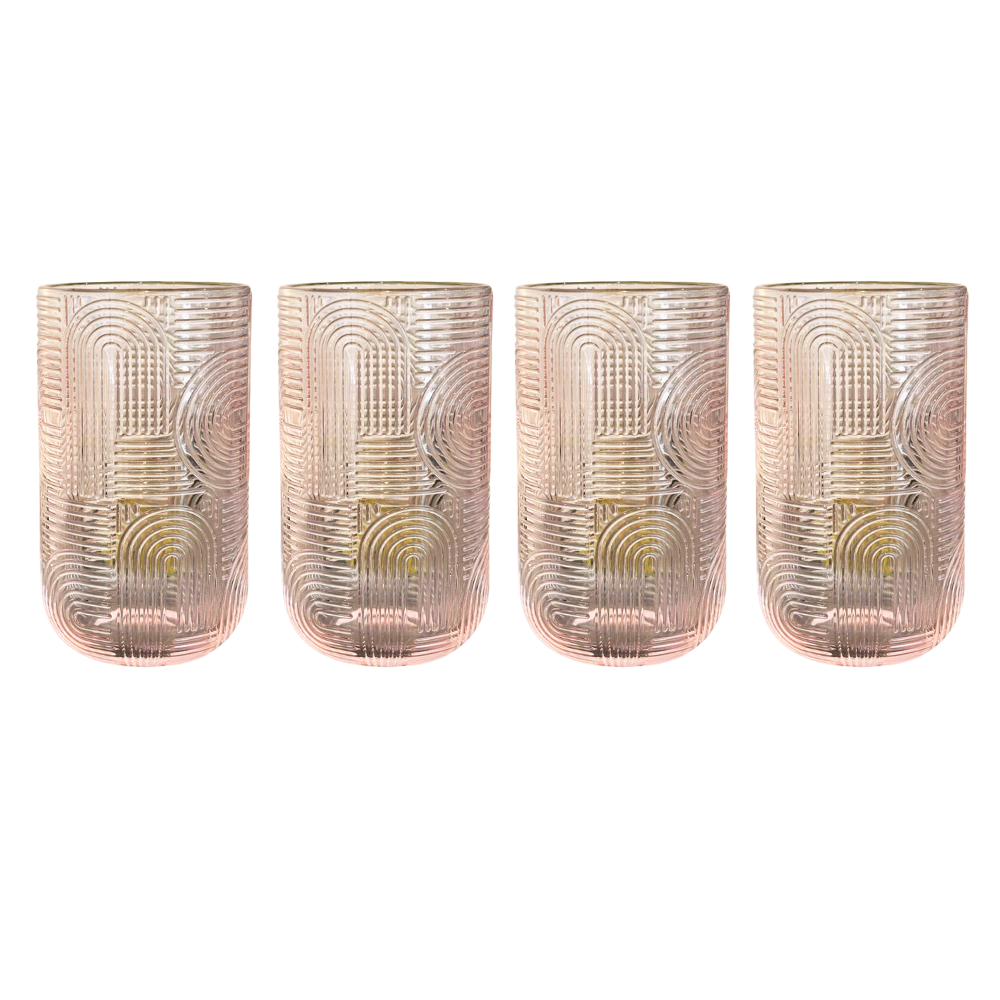 Vasos Rosados con Líneas y Formas - Set de 4