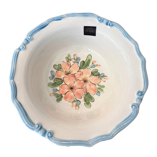 Ensaladera Flor Durazno con Borde Celeste