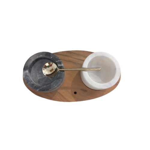 Set de 2 Especieros de Mármol Natural – Con Base de Madera