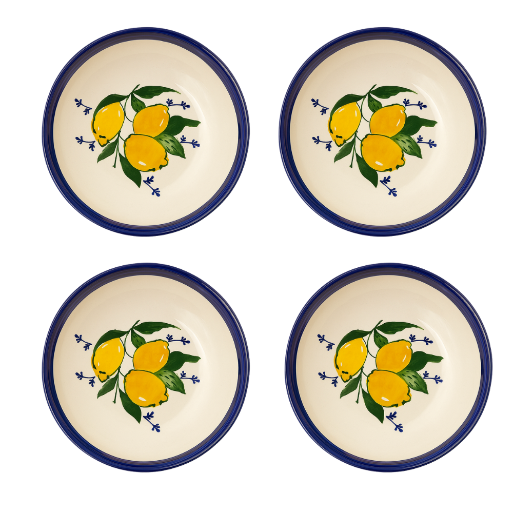 Platos Hondos para Pasta – Limones y Borde Azul set 4