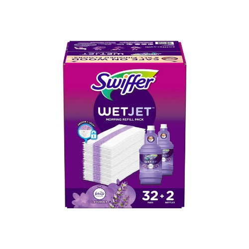 Kit de Repuestos Swiffer WetJet – 32 Almohadillas + 2 Soluciones de Limpieza Lavanda