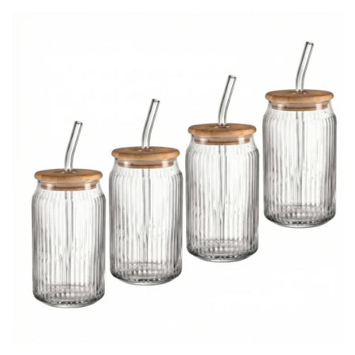 Vasos de Vidrio con Tapa de Bambú y Sorbete de Vidrio – Fifth Avenue
