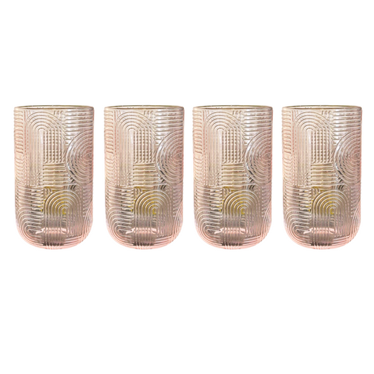 Vasos Rosados con Líneas y Formas - Set de 4