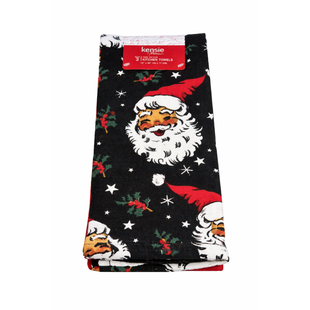 Toalla de Cocina Navidad Santa Negro y Rojo – Set de 3