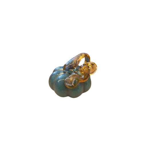 Calabaza Pequeña Azul con Tallo Amarillo de Vidrio