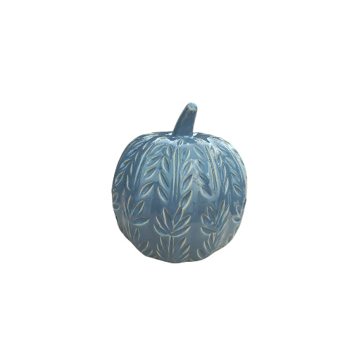 Calabaza Pequeña Azul de Cerámica con Diseño de Hojas