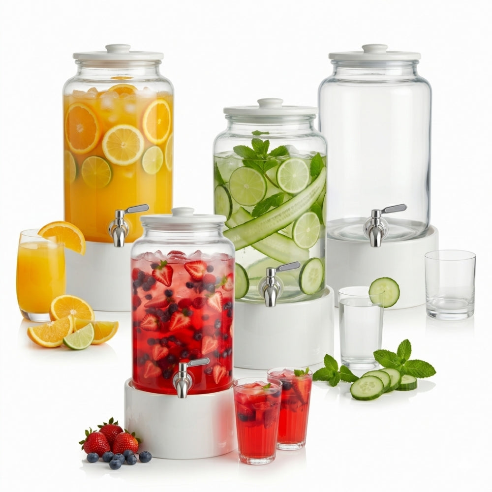 Dispensador de Bebidas de Vidrio con Base de Cerámica – 2.2 Galones