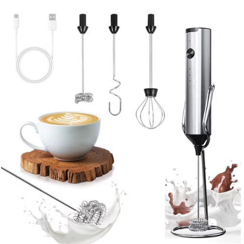 Espumador de Leche Recargable Plateado con 3 Batidores - Craftd