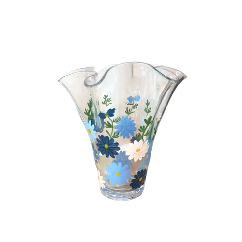Florero de Vidrio Flores Azules - Pintado a Mano