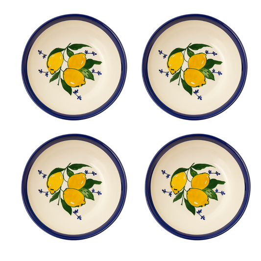 Platos Hondos para Pasta – Limones y Borde Azul set 4