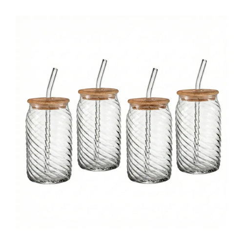 Vasos de Vidrio con Tapa de Bambú y Sorbete – Belmar