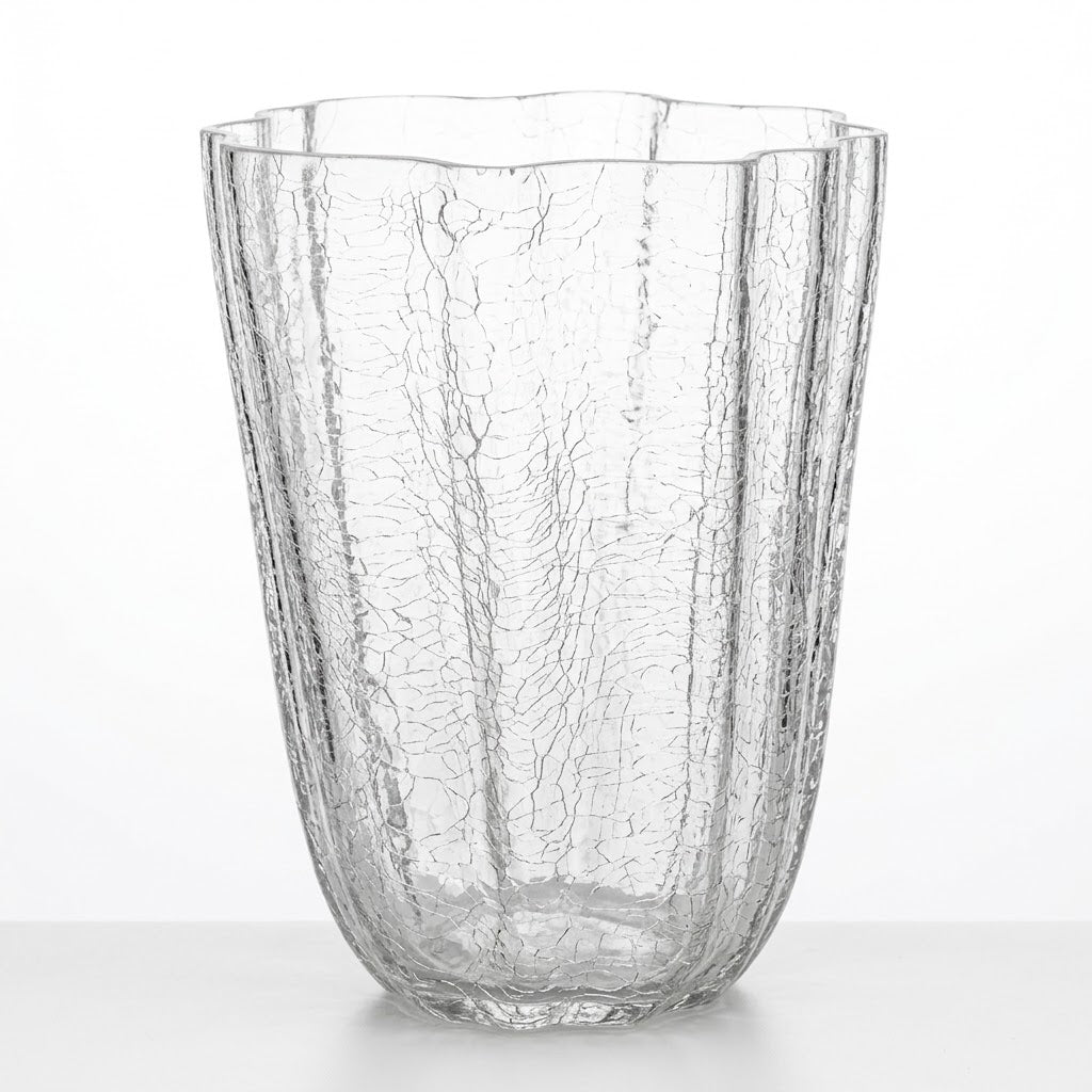 Florero de vidrio transparente grande con efecto trizado